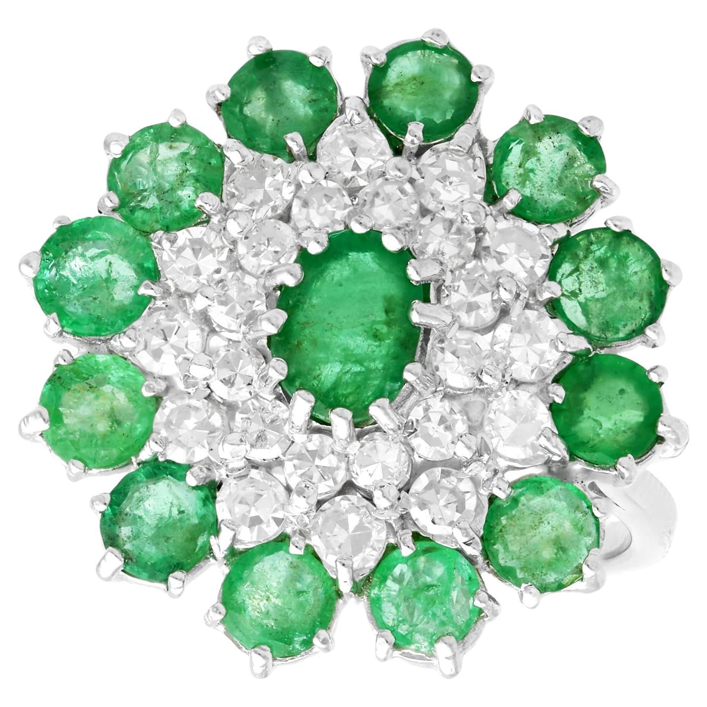 Vintage 3.29 Carat Emerald and 1.75 Carat Diamond White Gold Cocktail Ring For Sale