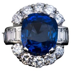 Verlobungsring, Vintage, 3,29 Karat unerhitzter Ceylon-Saphir, Diamant