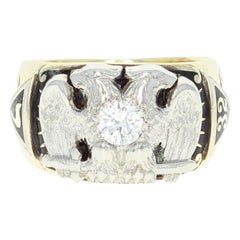 Used 32nd Degree Scottish Rite Ring, 14K Gold and Platinum Masonic Dia .42ct