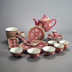 Vintage 33 Piece Chinese Republic Porcelain Tea Set C1930