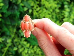 Vintage 3.30 Carat Coral and 14k Yellow Gold Cocktail Ring Circa 1960