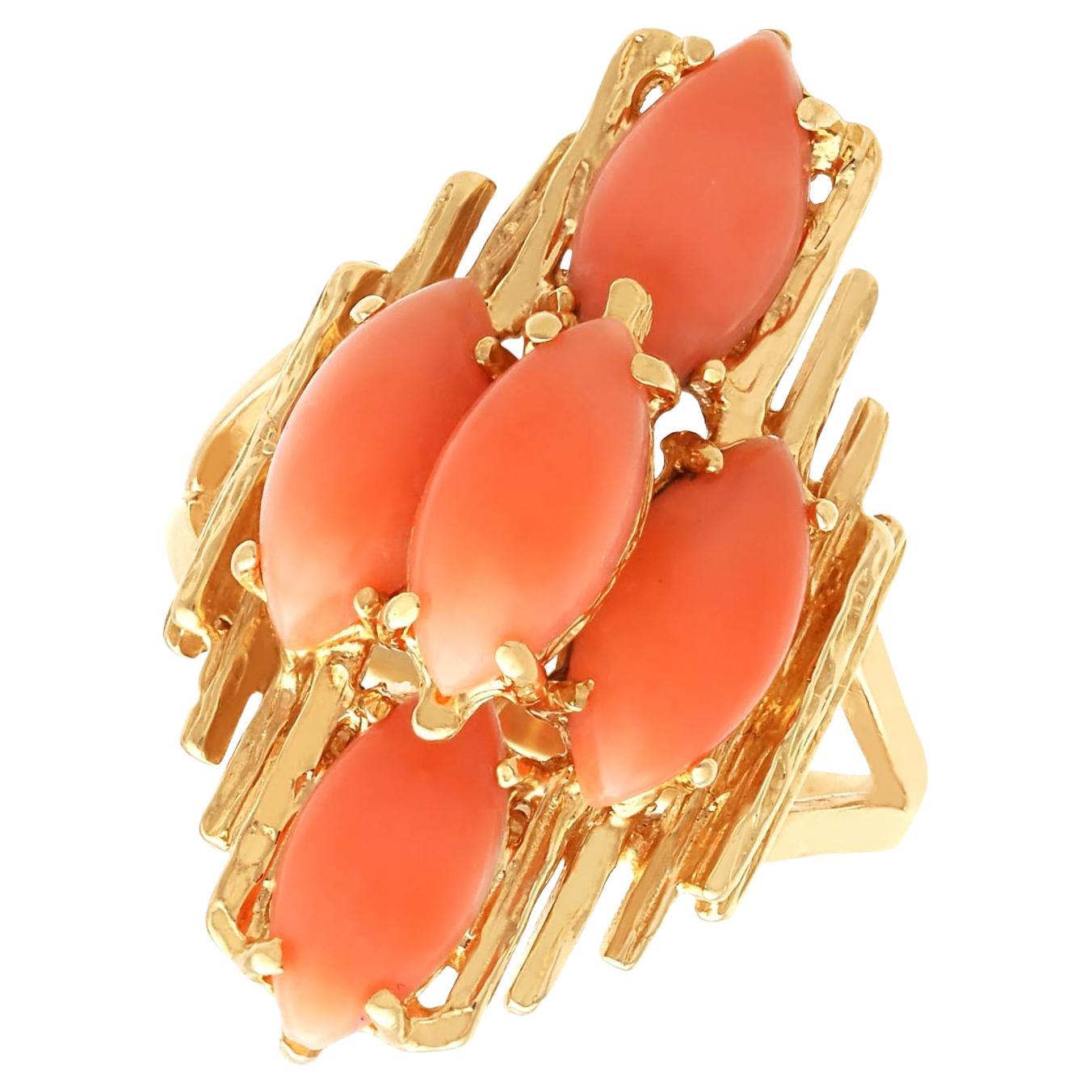 Vintage 3.30 Carat Coral and 14k Yellow Gold Ring Circa 1960
