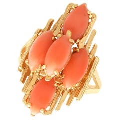 Vintage 3.30 Carat Coral and 14k Yellow Gold Ring Circa 1960