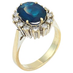 Vintage 3.31 carat sapphire diamond 14k white gold cluster ring