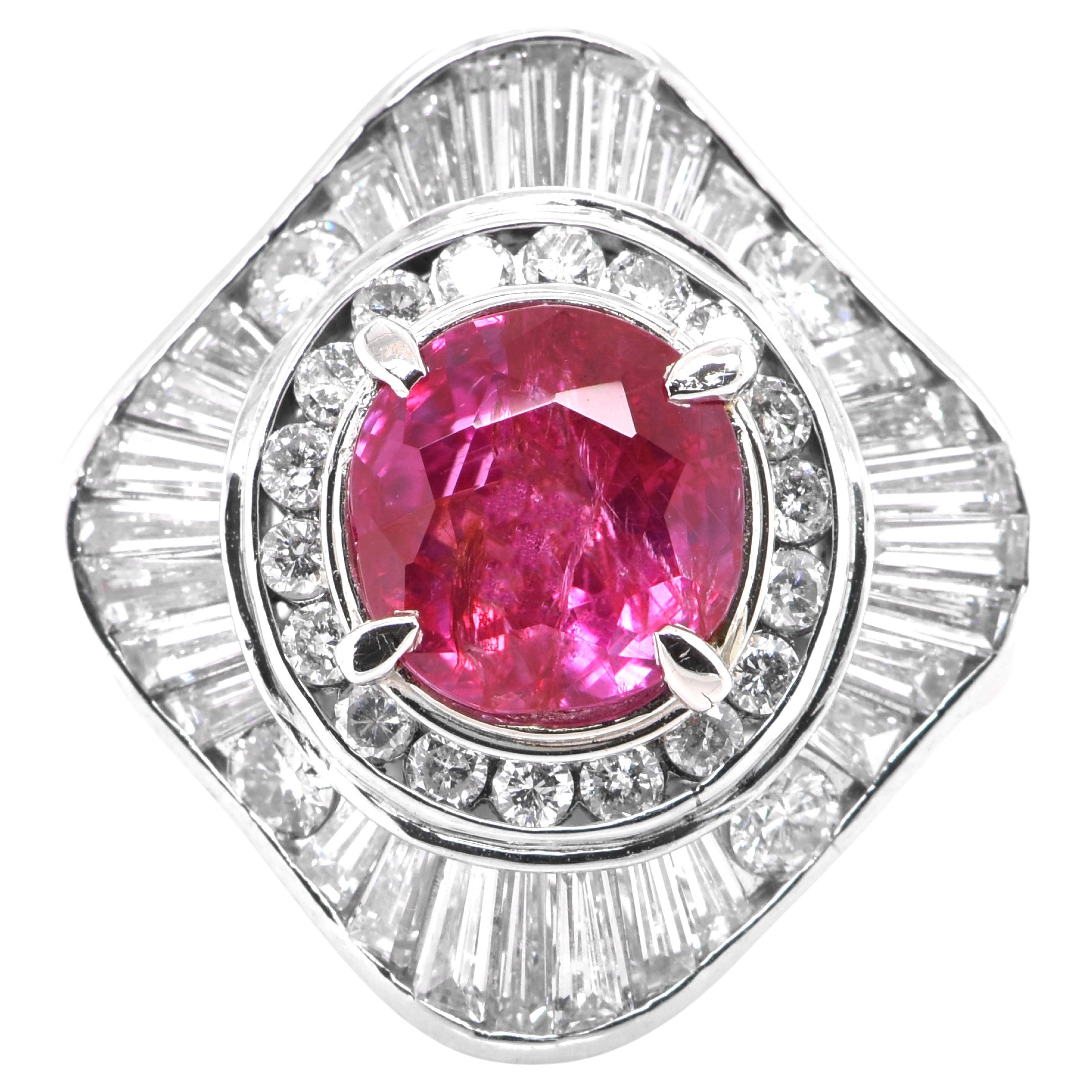 Vintage 3.32 Carat Natural Ruby and Diamond Ring Set in Platinum For Sale