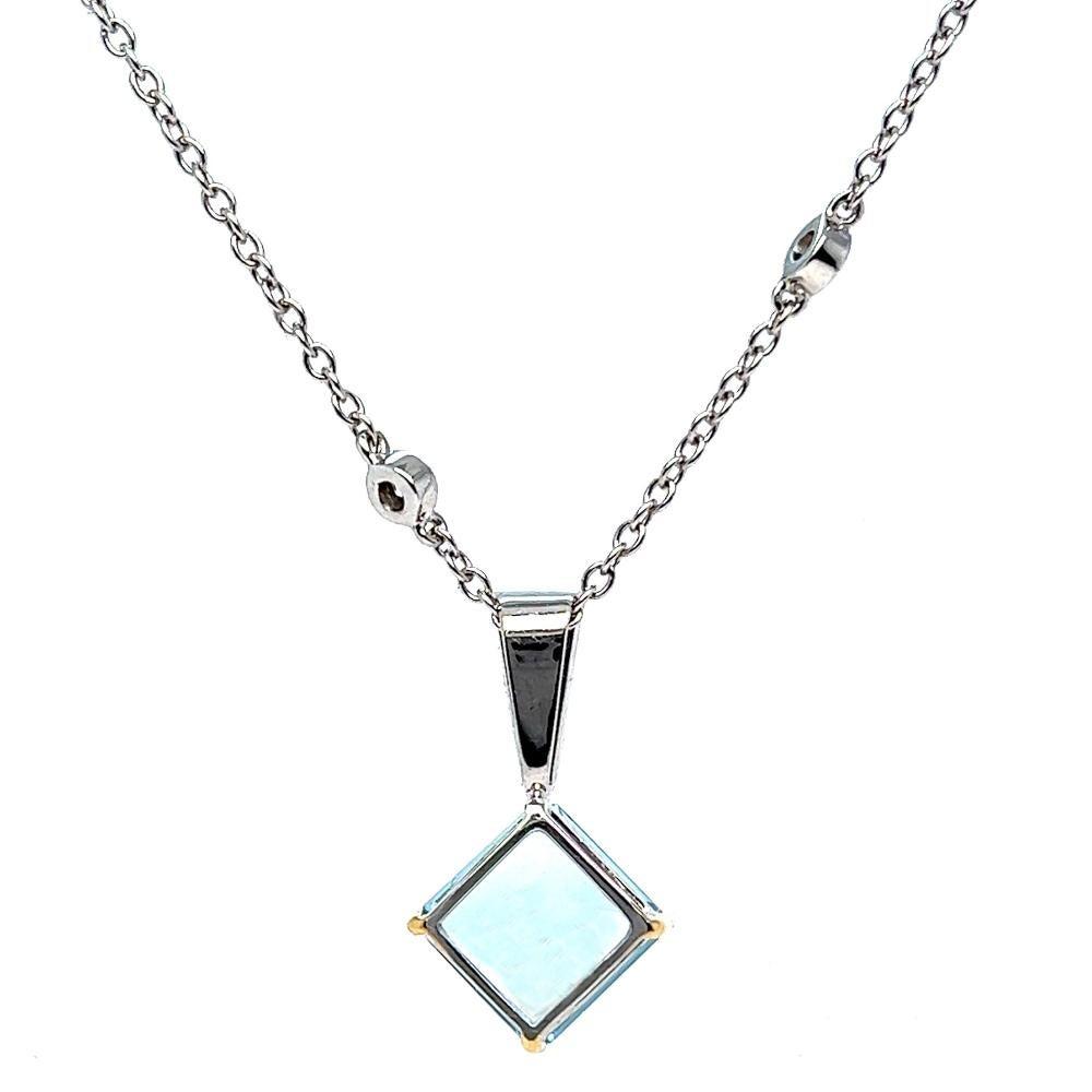 Vintage 3.37 Carats Aquamarine Diamond 18 Karat White Gold Pendant Necklace 1