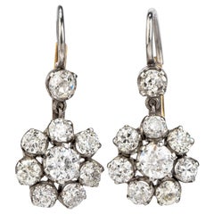 Vintage 3.40 Carat Diamond Platinum Old European Drop Dangle Earrings