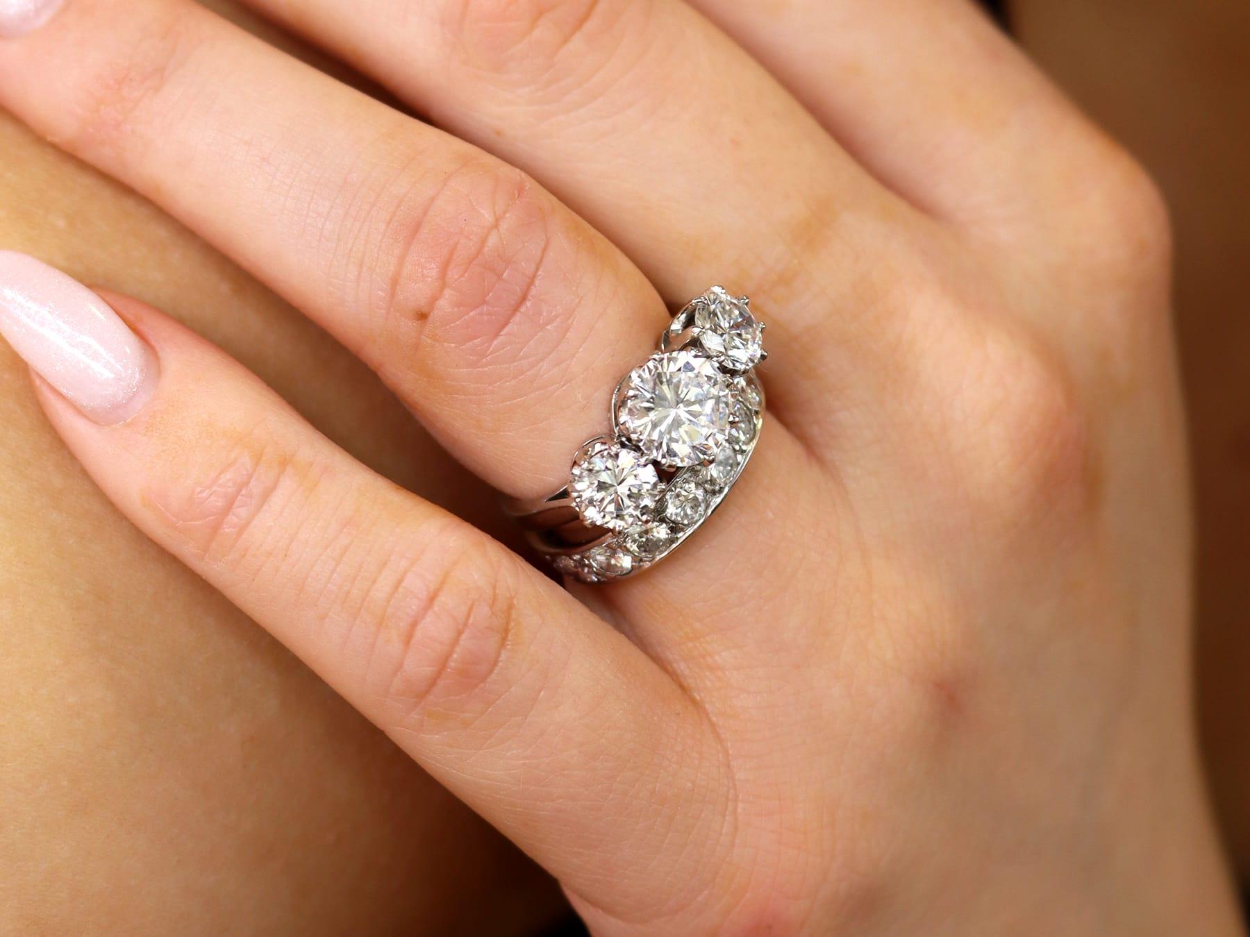 Round Cut Vintage 3.40Ct Diamond and Platinum Trilogy Ring Circa 1950 For Sale