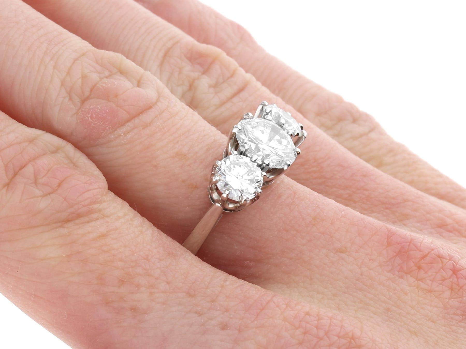 Vintage 3.40Ct Diamond and Platinum Trilogy Ring Circa 1950 For Sale 4