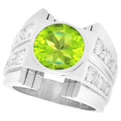 Vintage 3.41 Carat Peridot and 1.20 Carat Diamond Platinum Cocktail Ring