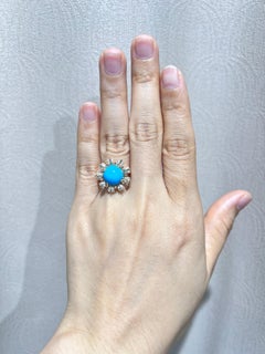 Vintage 3.41 Ct Sleeping Beauty Turquoise Diamond Ring in 14K Yellow Gold
