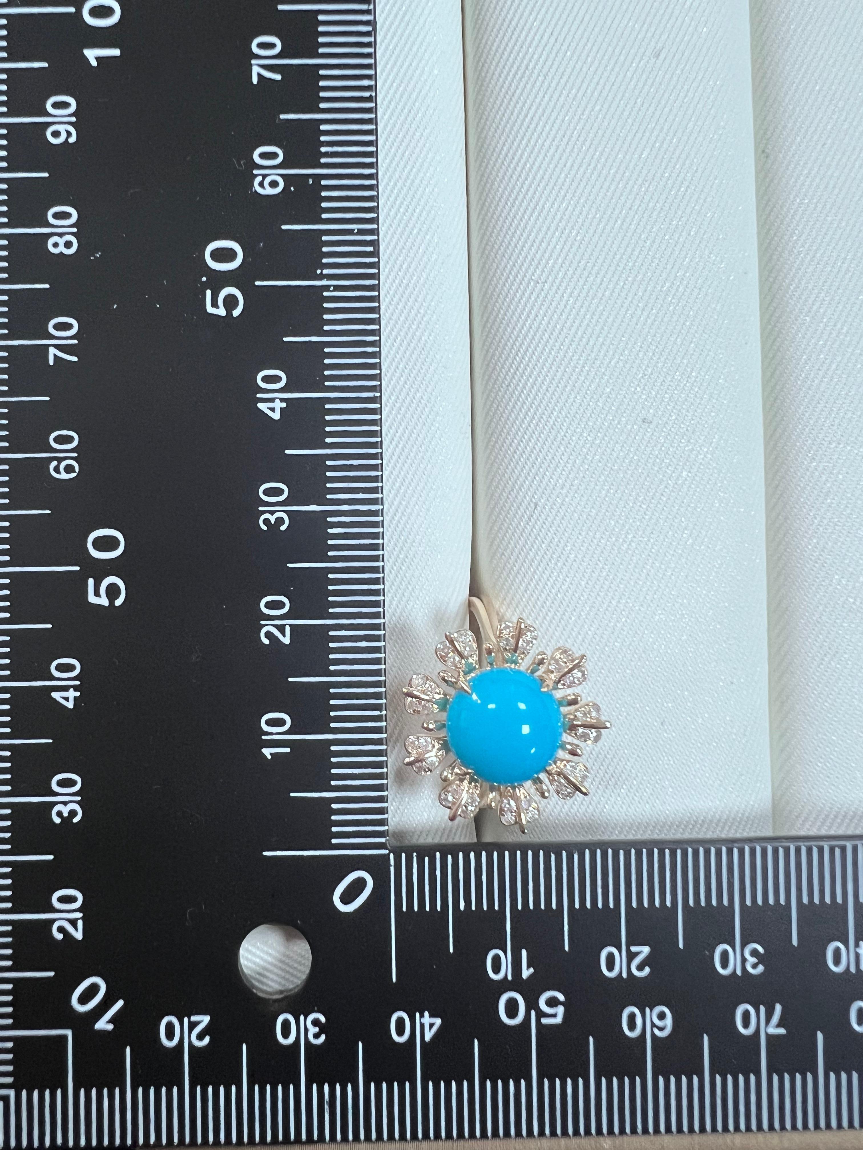 Anillo vintage de diamantes de turquesa de la Bella Durmiente de 3,41 qt en oro amarillo de 14 quilates Art Decó en venta