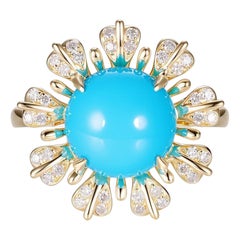 Vintage 3.41 Ct Sleeping Beauty Turquoise Diamond Ring in 14K Yellow Gold