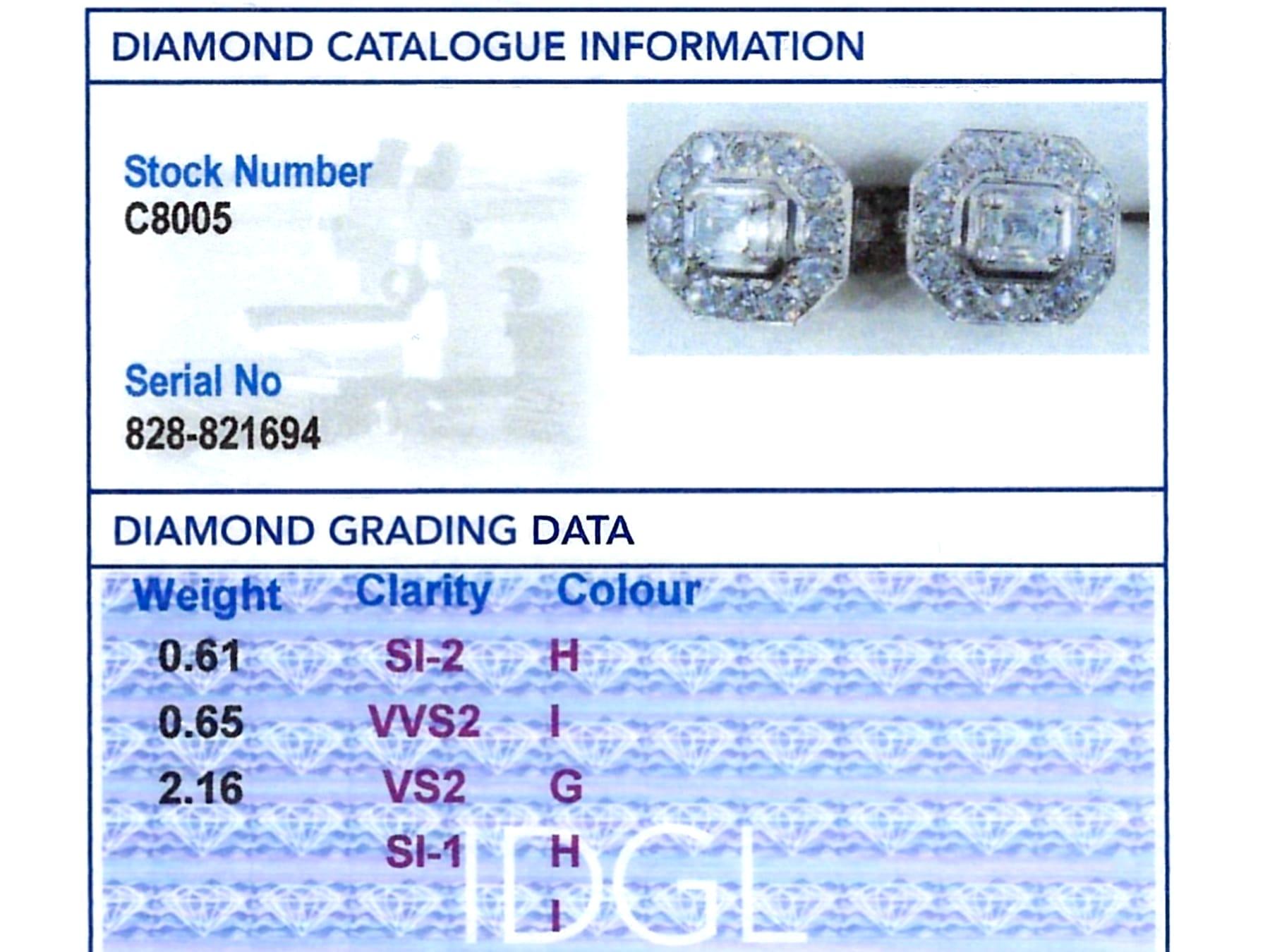 Vintage 3.42 Carat Diamond and 18Karat White Gold Earrings For Sale 3