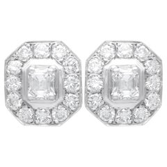 Boucles d'oreilles vintage en or blanc 18 carats et diamants de 3,42 carats