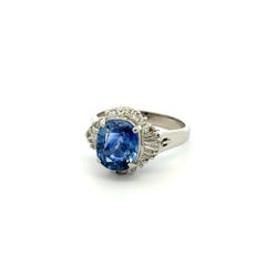 Vintage 3.42 Carat Oval Sapphire and Diamond Platinum Solitaire Cocktail Ring