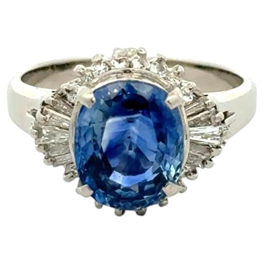 Vintage 3,42 Karat Oval Saphir und Diamant Platin Solitär Cocktail Ring