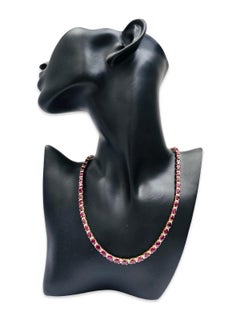 Vintage 34.22ctw Ruby & Diamond Riviera Tennis Necklace 16 Inch