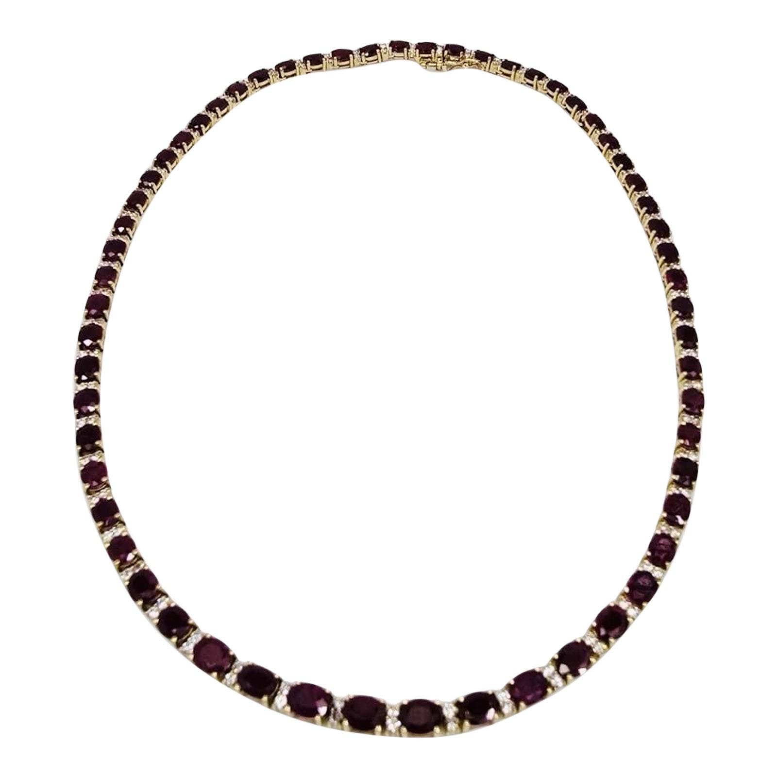 Vintage By 34.22ctw Ruby & Diamond Riviera Tennis Necklace 16 Inch