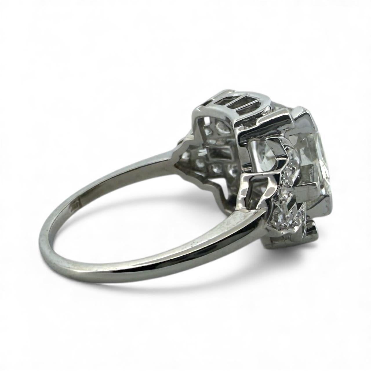 Vintage 3.43 Carat Asscher Cut Platinum Engagement Ring GIA For Sale 5