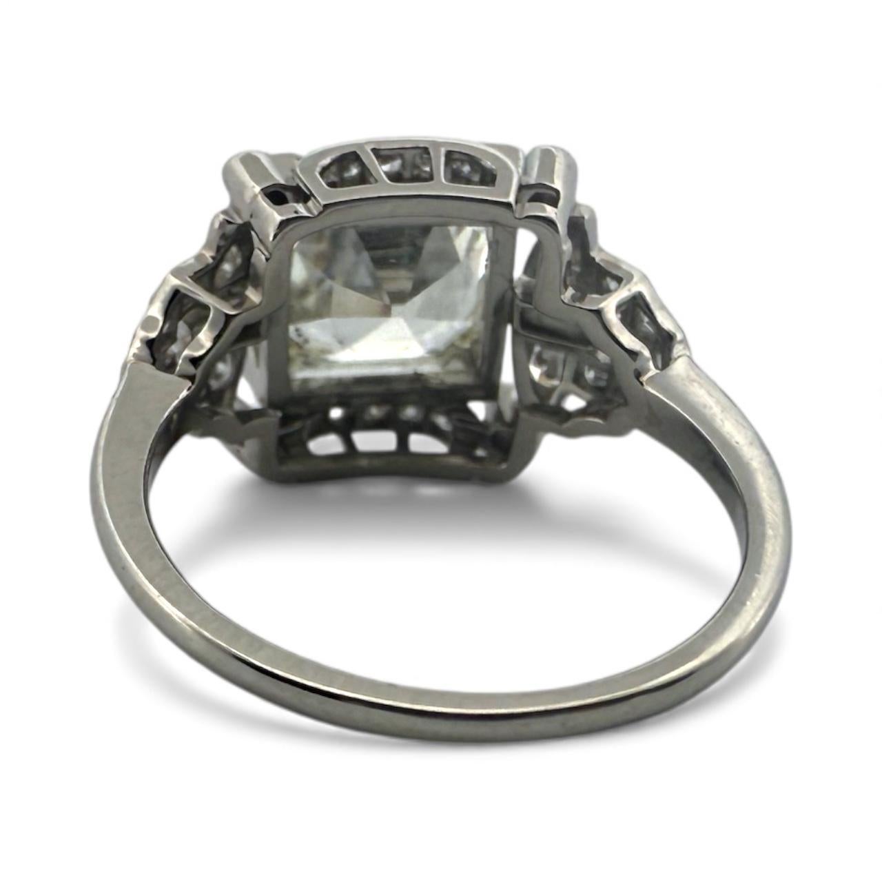 Vintage 3.43 Carat Asscher Cut Platinum Engagement Ring GIA For Sale 7