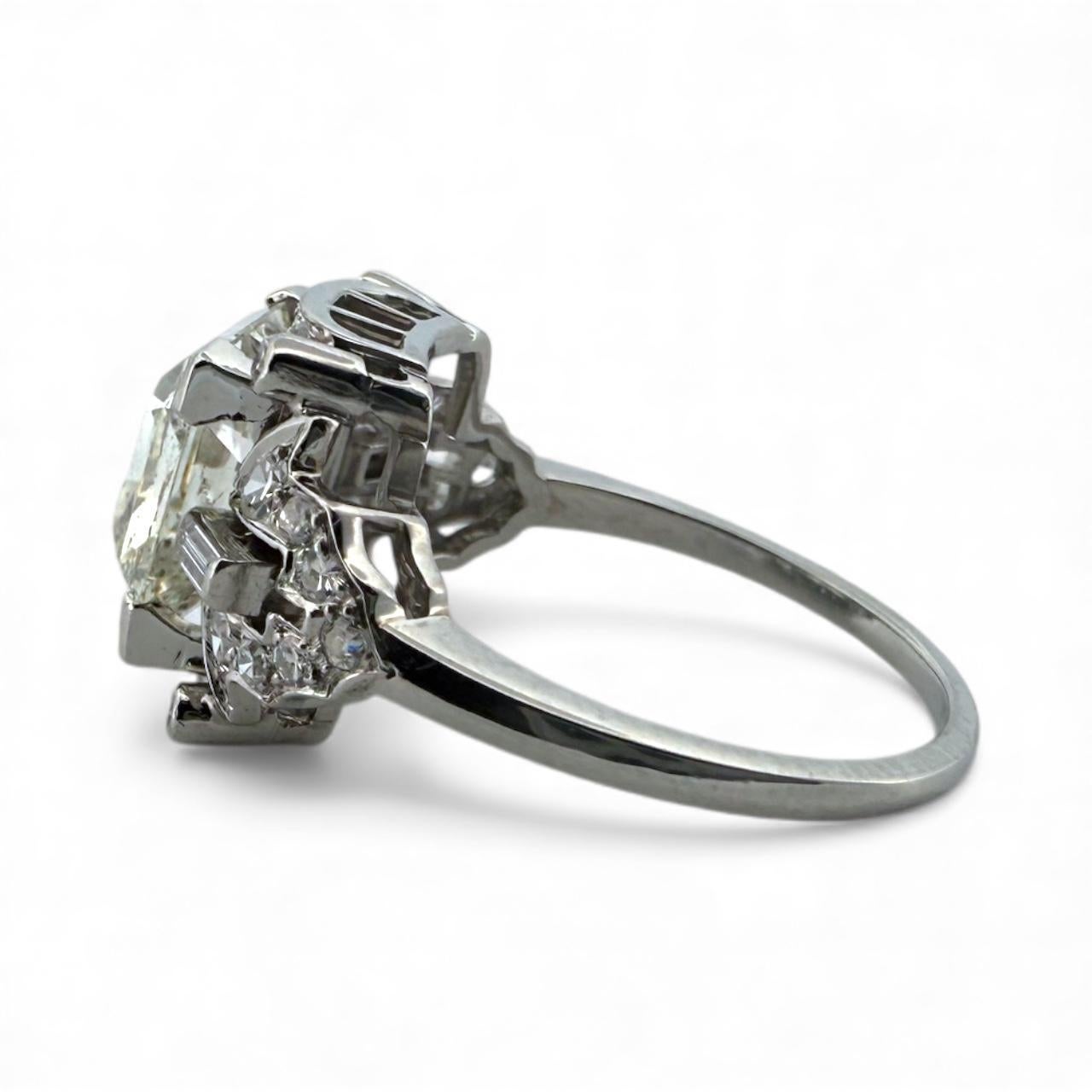 Vintage 3.43 Carat Asscher Cut Platinum Engagement Ring GIA For Sale 4