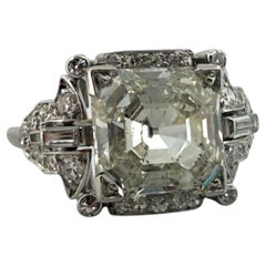 Vintage 3.43 Carat Asscher Cut Platinum Engagement Ring GIA