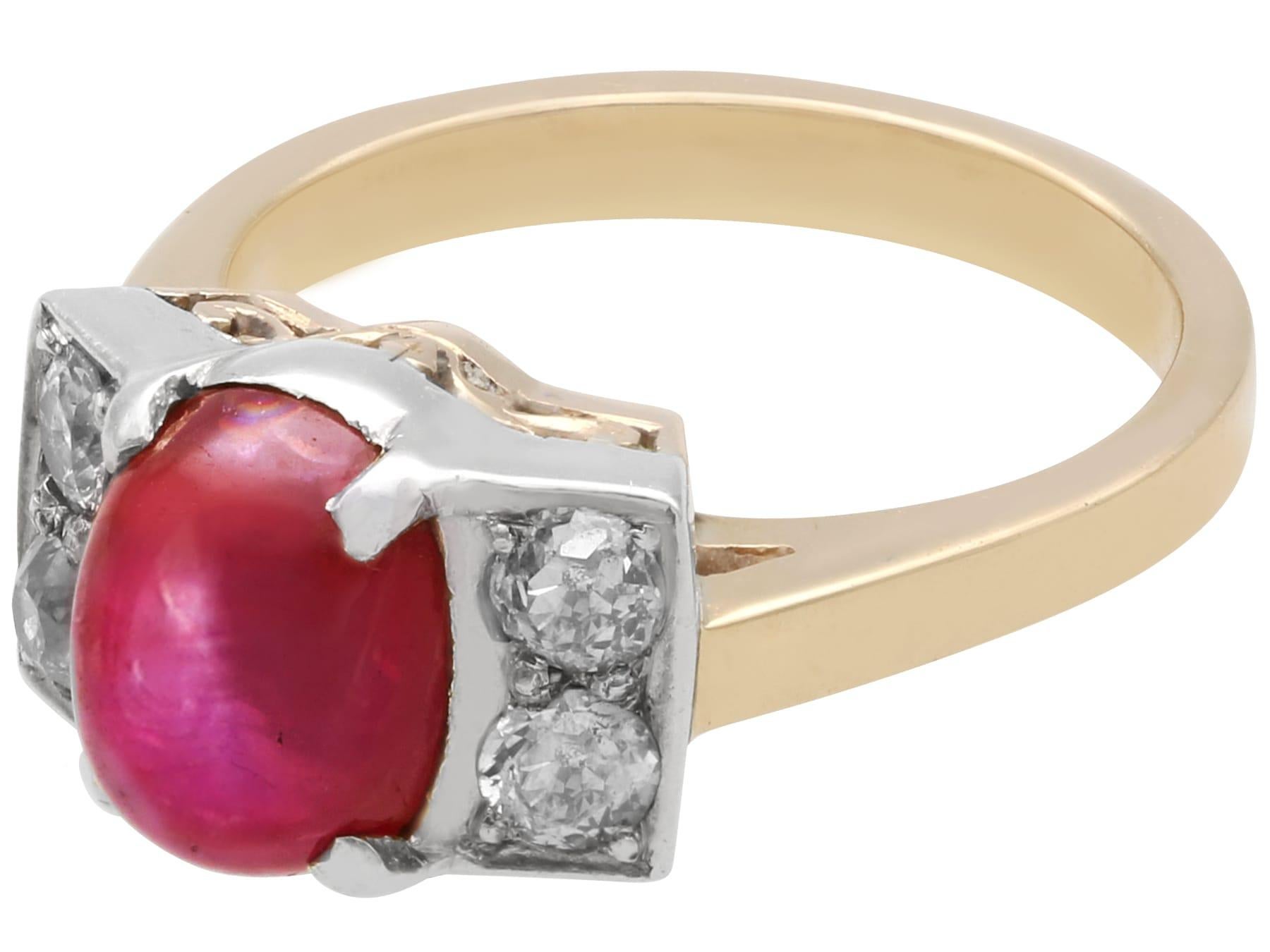 Vintage-Ring aus 15 Karat Gelbgold mit 3,45 Karat Rubin und 0,30 Karat Diamant, um 1940 im Zustand „Hervorragend“ im Angebot in Jesmond, Newcastle Upon Tyne