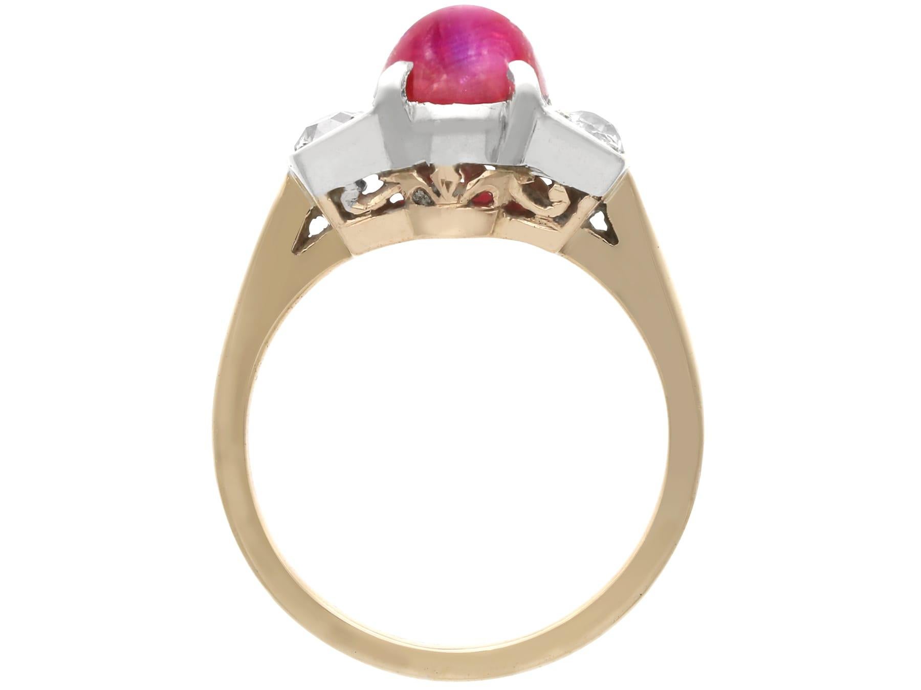 Vintage-Ring aus 15 Karat Gelbgold mit 3,45 Karat Rubin und 0,30 Karat Diamant, um 1940 im Angebot 1