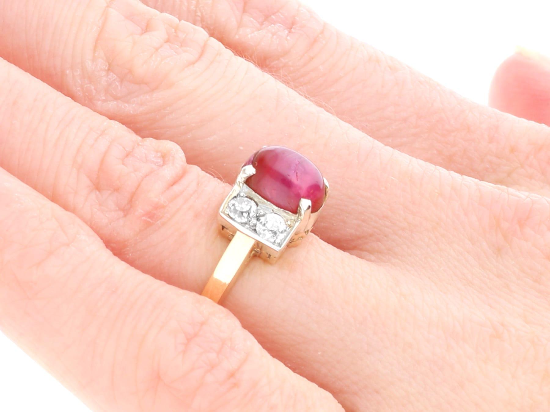 Vintage-Ring aus 15 Karat Gelbgold mit 3,45 Karat Rubin und 0,30 Karat Diamant, um 1940 im Angebot 4
