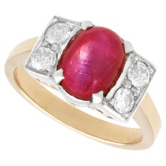Vintage 3.45 Carat Ruby and 0.30 Carat Diamond, 15k Yellow Gold Ring Circa 1940