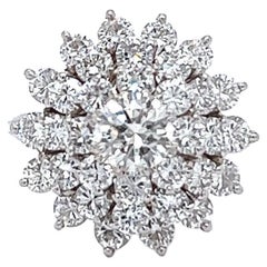 Vintage 3.45 Carats Brilliant Cut Diamonds Platinum Cluster Ring