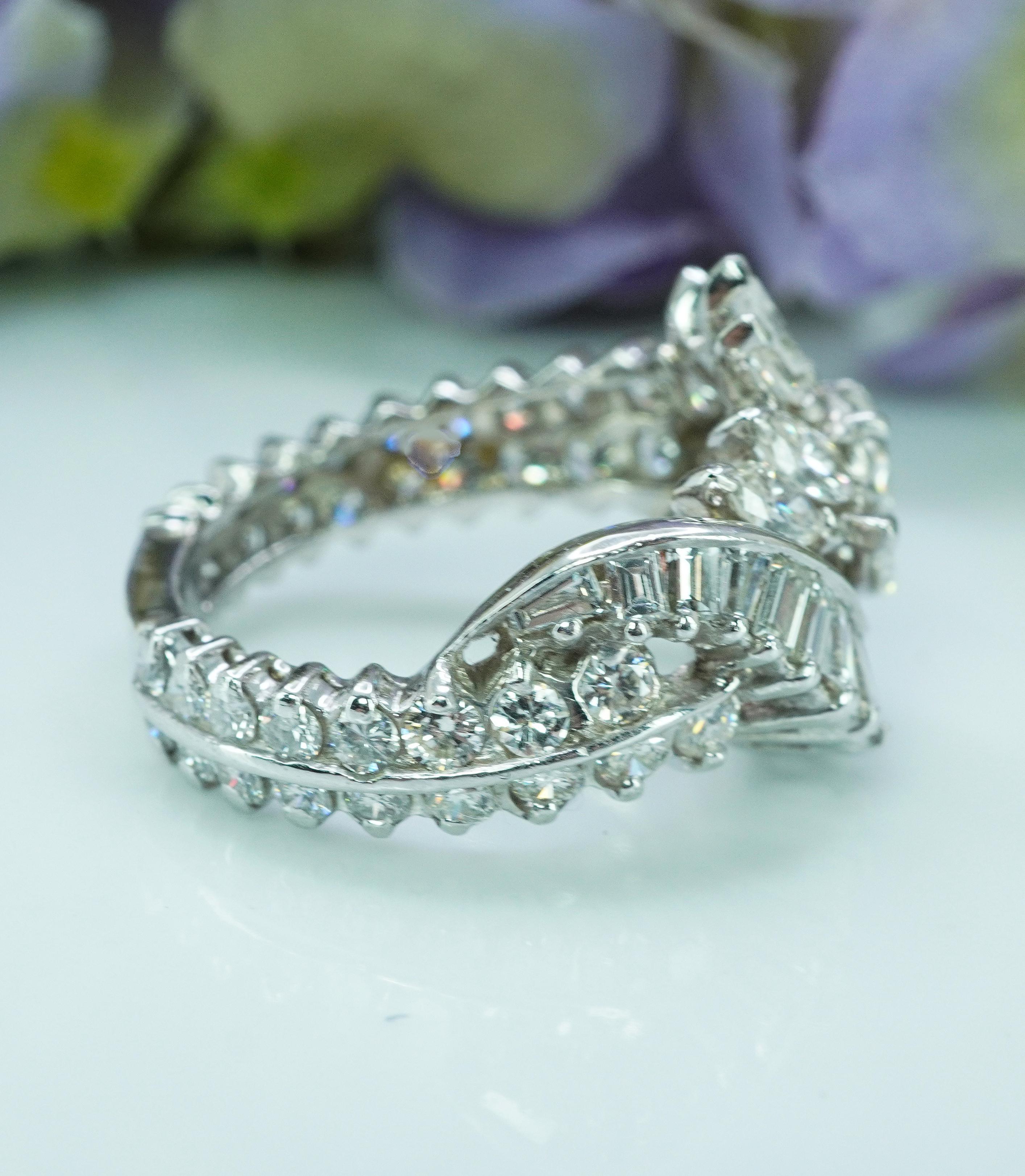 Vintage 3.45ct Pear Marquise Round Diamond Platinum Ring Heavy Estate Midcentury Damen im Angebot