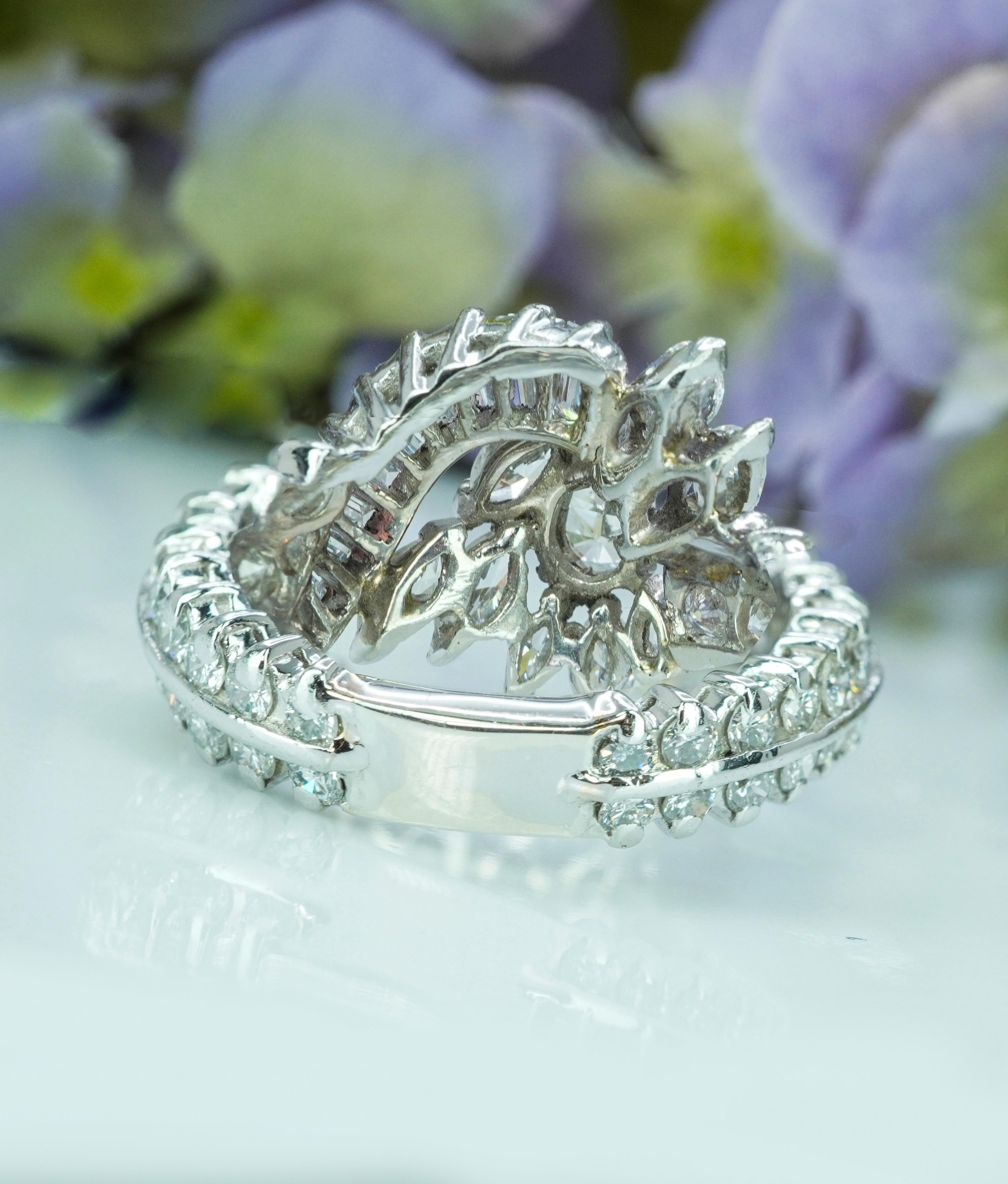 Vintage 3.45ct Pear Marquise Round Diamond Platinum Ring Heavy Estate Midcentury im Angebot 1