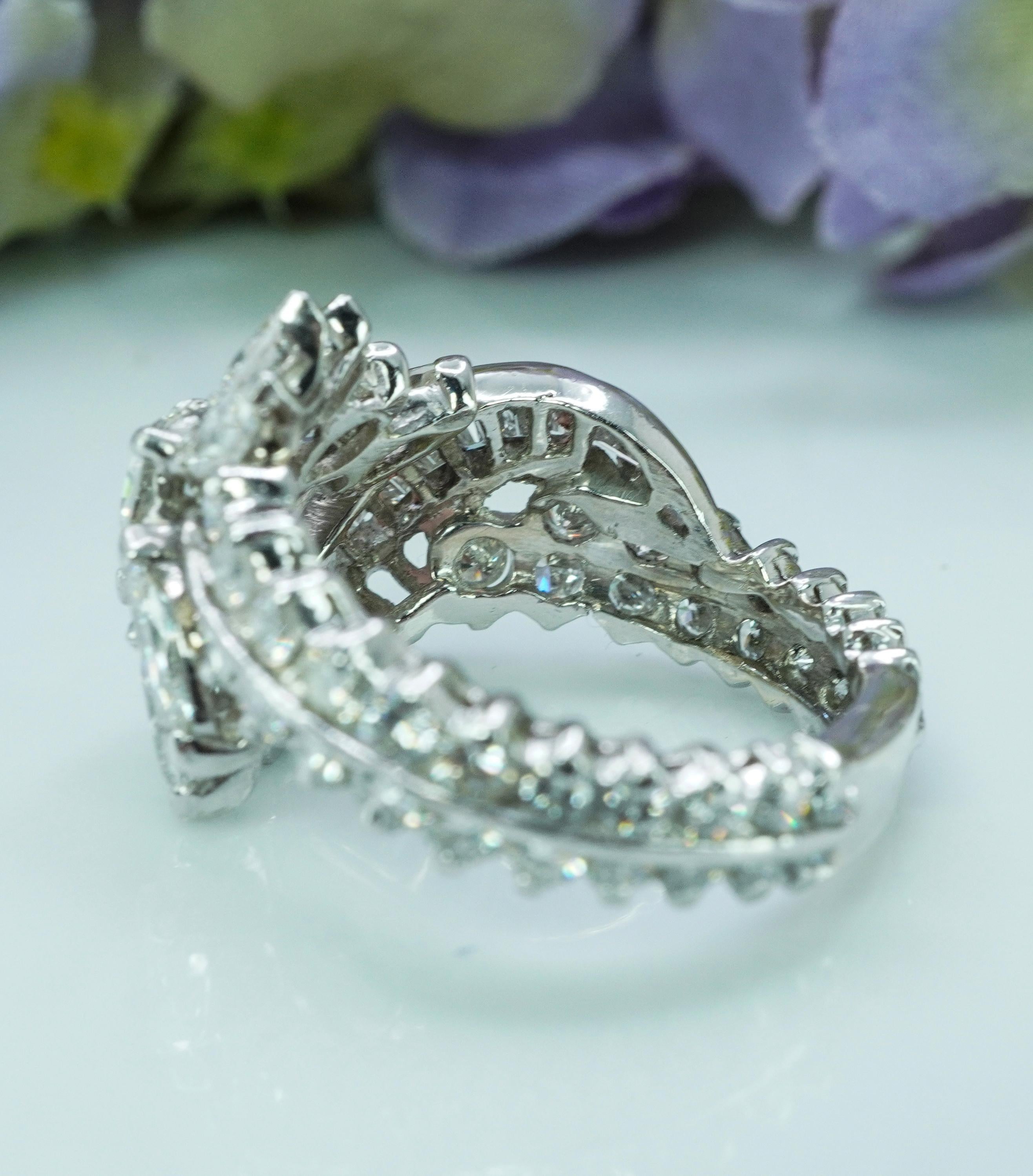 Vintage 3.45ct Pear Marquise Round Diamond Platinum Ring Heavy Estate Midcentury im Angebot 2