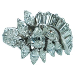 Vintage 3.45ct Pear Marquise Round Diamond Platinum Ring Heavy Estate Midcentury