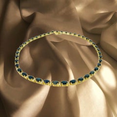Vintage 34.85 Carat Total Weight Blue Sapphires and Diamonds Tennis Necklace
