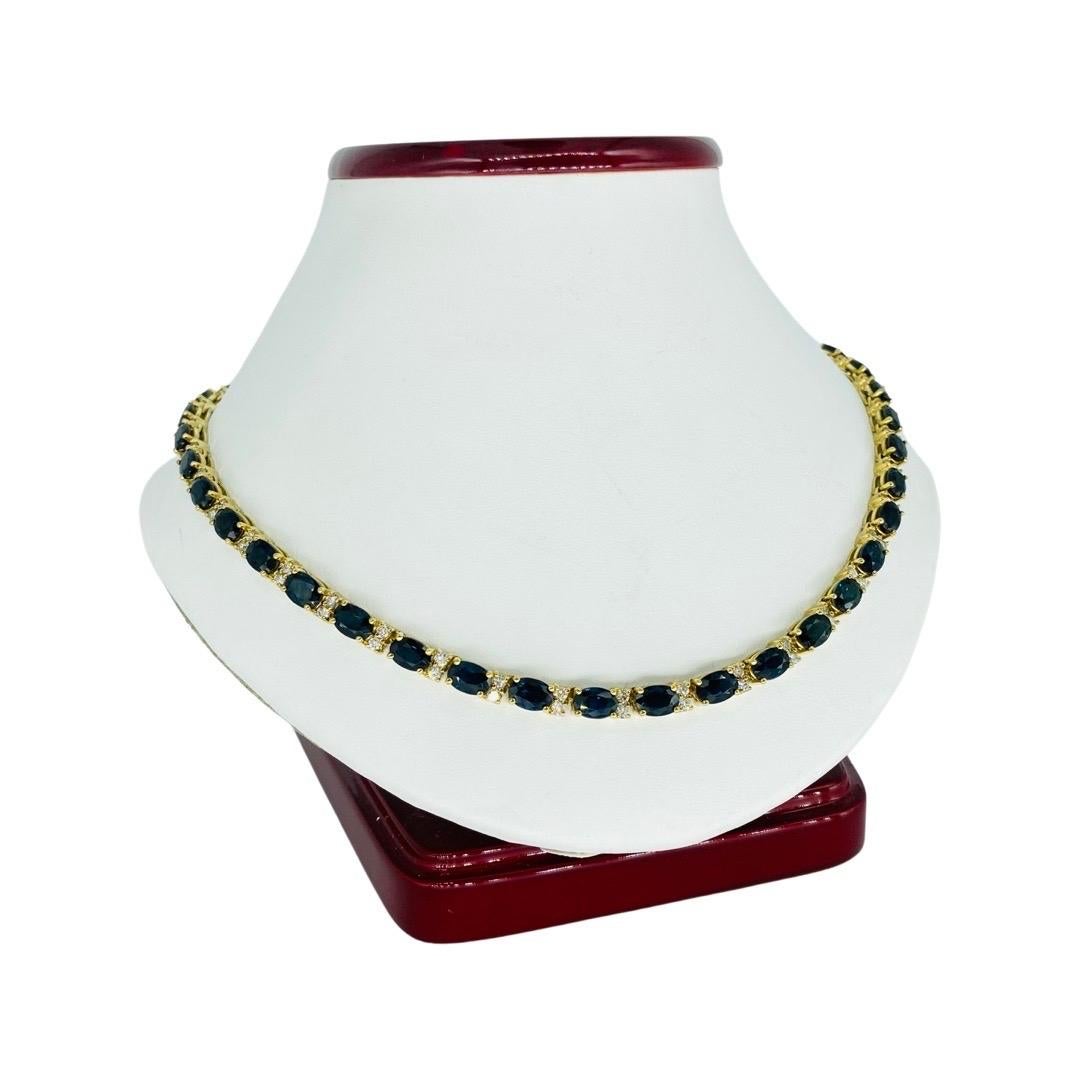 34,85 Karat Gesamtgewicht Blaue Saphire und Diamanten Tennis-Halskette  im Zustand „Gut“ im Angebot in Miami, FL