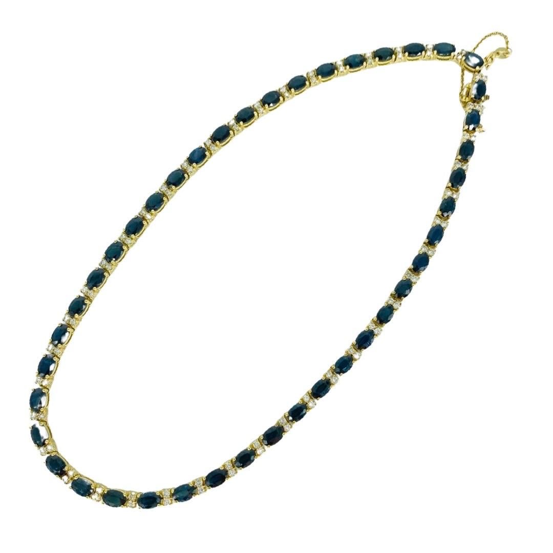 Women's or Men's Vintage 34.85 Carat Total Weight Blue Sapphires and Diamonds Tennis Necklace For Sale