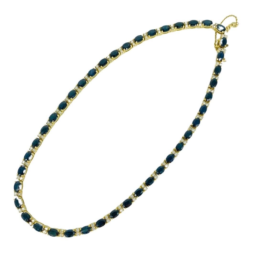 Collier tennis vintage en saphirs bleus et diamants de 34,85 carats de poids total  en vente 2