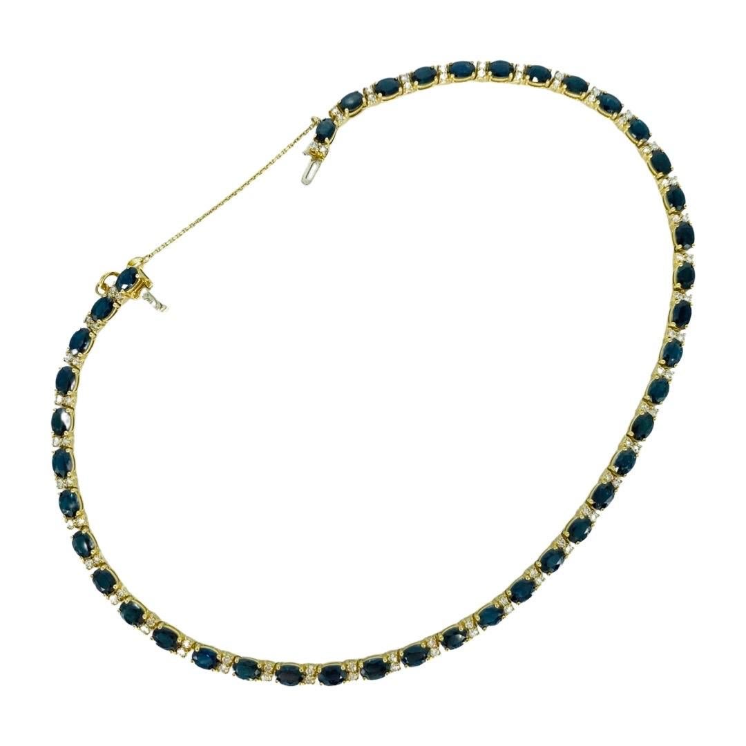 Vintage 34.85 Carat Total Weight Blue Sapphires and Diamonds Tennis Necklace  For Sale 1