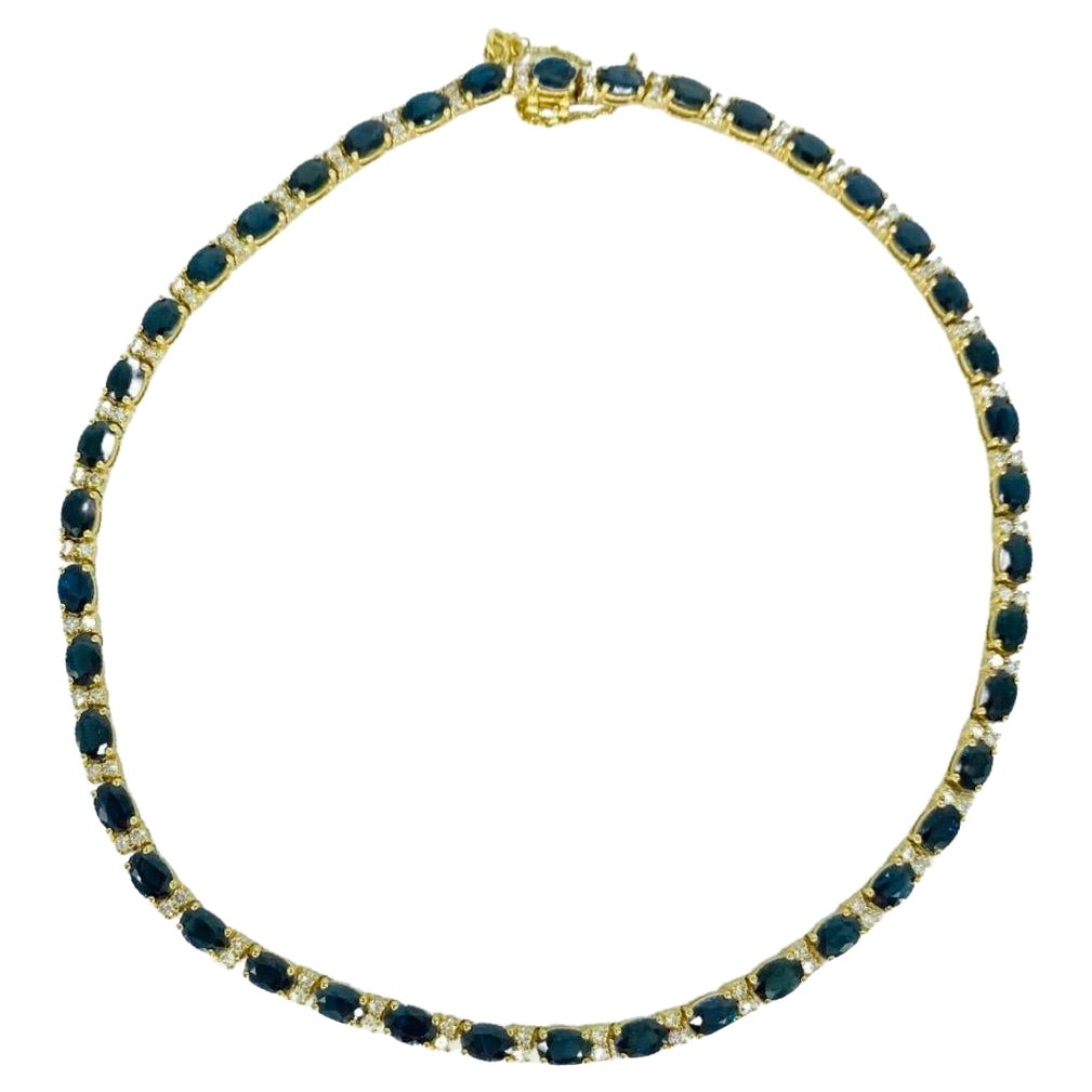 Collana da tennis vintage con zaffiri blu e diamanti da 34,85 carati di peso totale