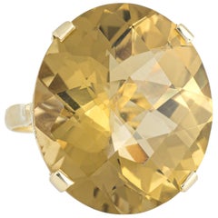 Vintage 35 Carat Lemon Quartz Large Cocktail Ring 18 Karat Gold Estate Jewelry
