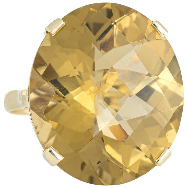 Vintage 35 Carat Lemon Quartz Large Cocktail Ring 18 Karat Gold Estate