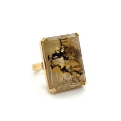Vintage 35 Carat Moss Agate Solitaire Gold Ring