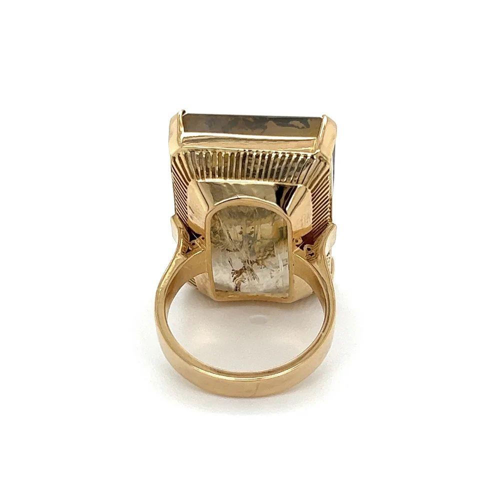 Vintage 35 Carat Moss Agate Solitaire Gold Ring Excellent état - En vente à Montreal, QC