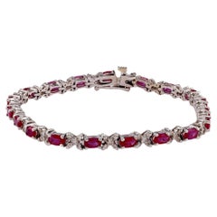 Vintage 3.5 Carat Oval Ruby Diamond 14K White Gold Bracelet