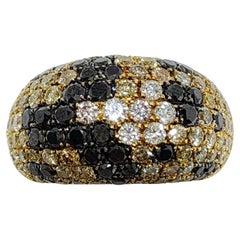 Vintage 3.50 Carat Pave Color Diamond 9 Row Dome Ring in 18 Karat Yellow Gold