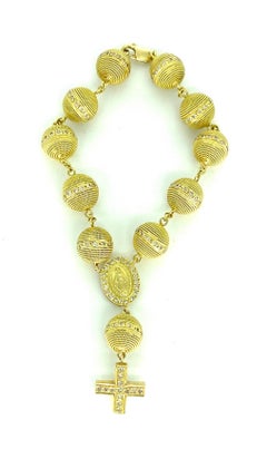 Vintage Heavy 3.50 Carat Diamonds Sphere Rosary 18k Gold Cross Bracelet