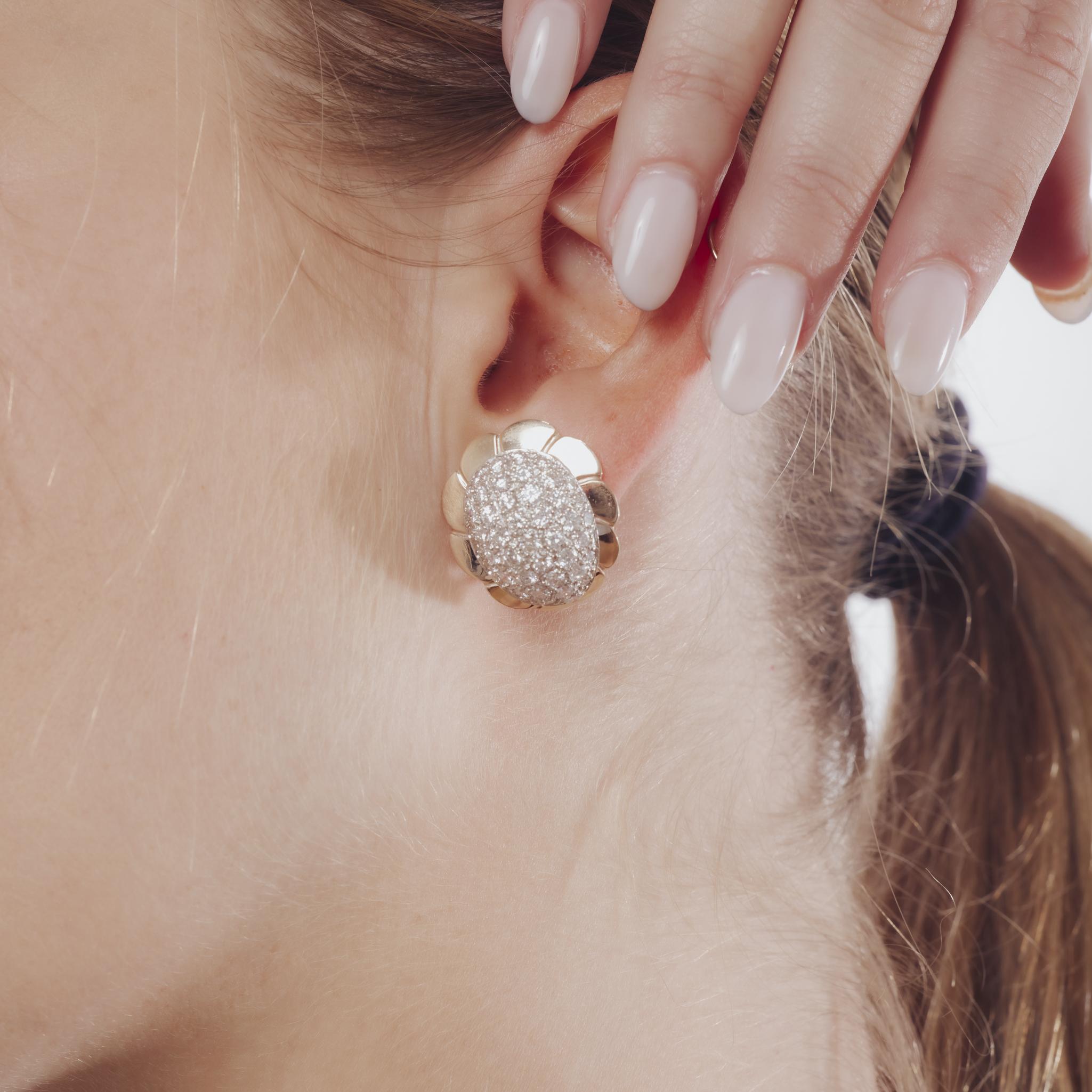 Vintage 3,50 Karat Diamant 14k Gelbgold pave Ohrringe Damen im Angebot